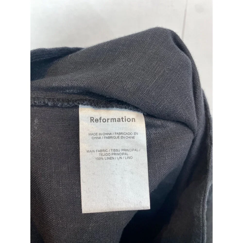 Reformation Justin Slim Fit Linen Pant Black Back Zipper Women's Size 8